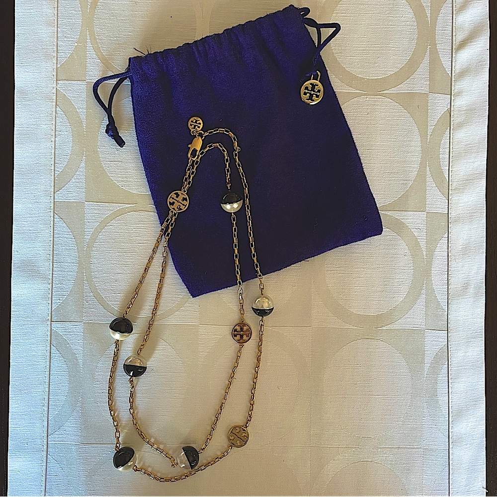 Tory Burch Evie Gold Chain Dipped Pearl Rosary Necklace